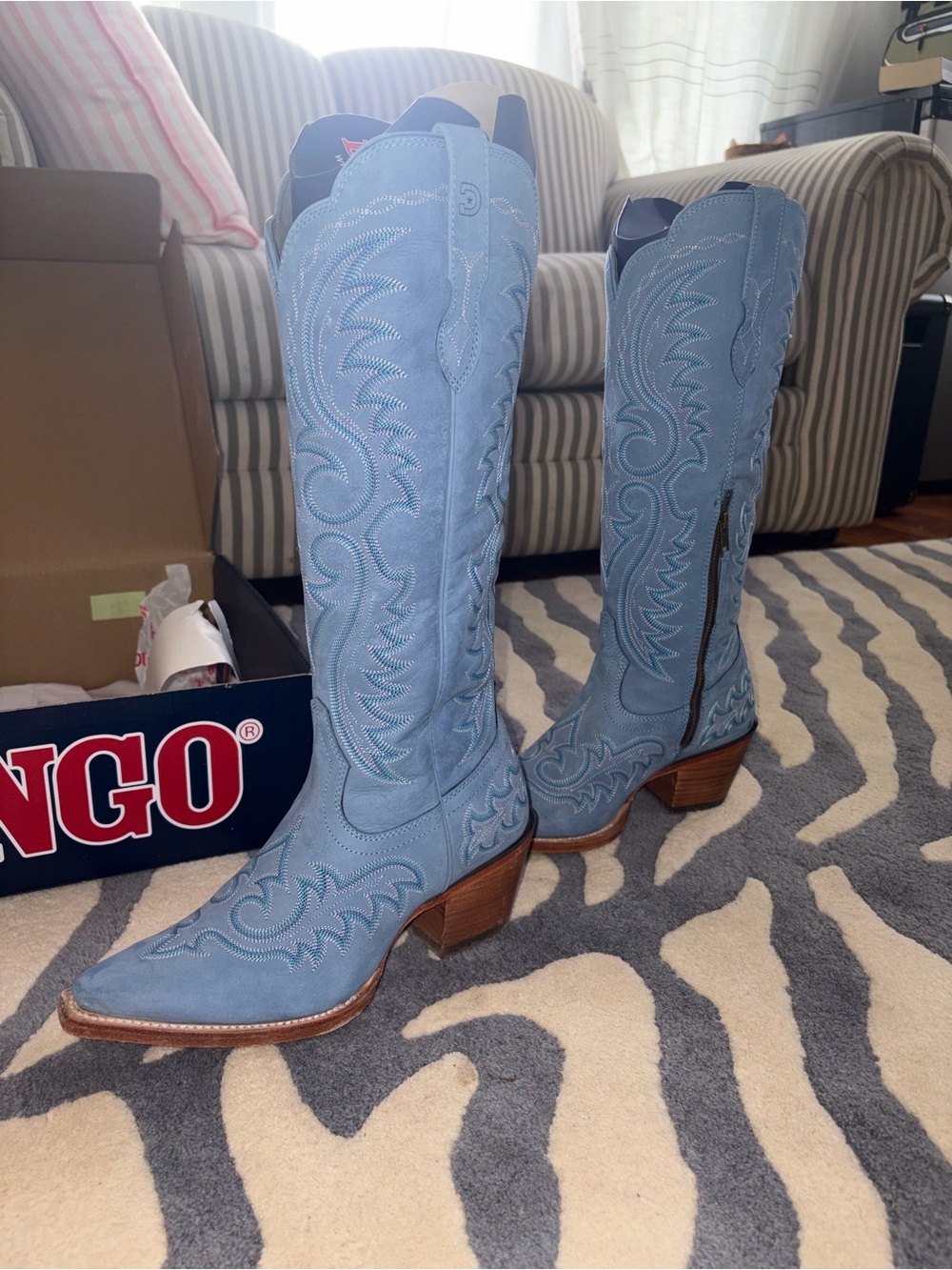 Durango Light Blue Suede Knee-High Western Heeled Boots